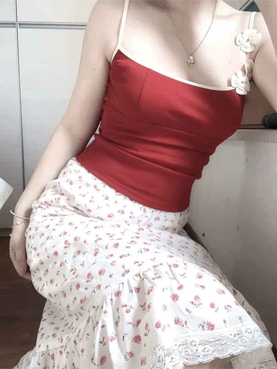 

Sweet Rose Floral High Waist A-line Skirt Women Summer New Casual Preppy Style Side Zipper Mini Skirts Cute Vintage Falas Y2K