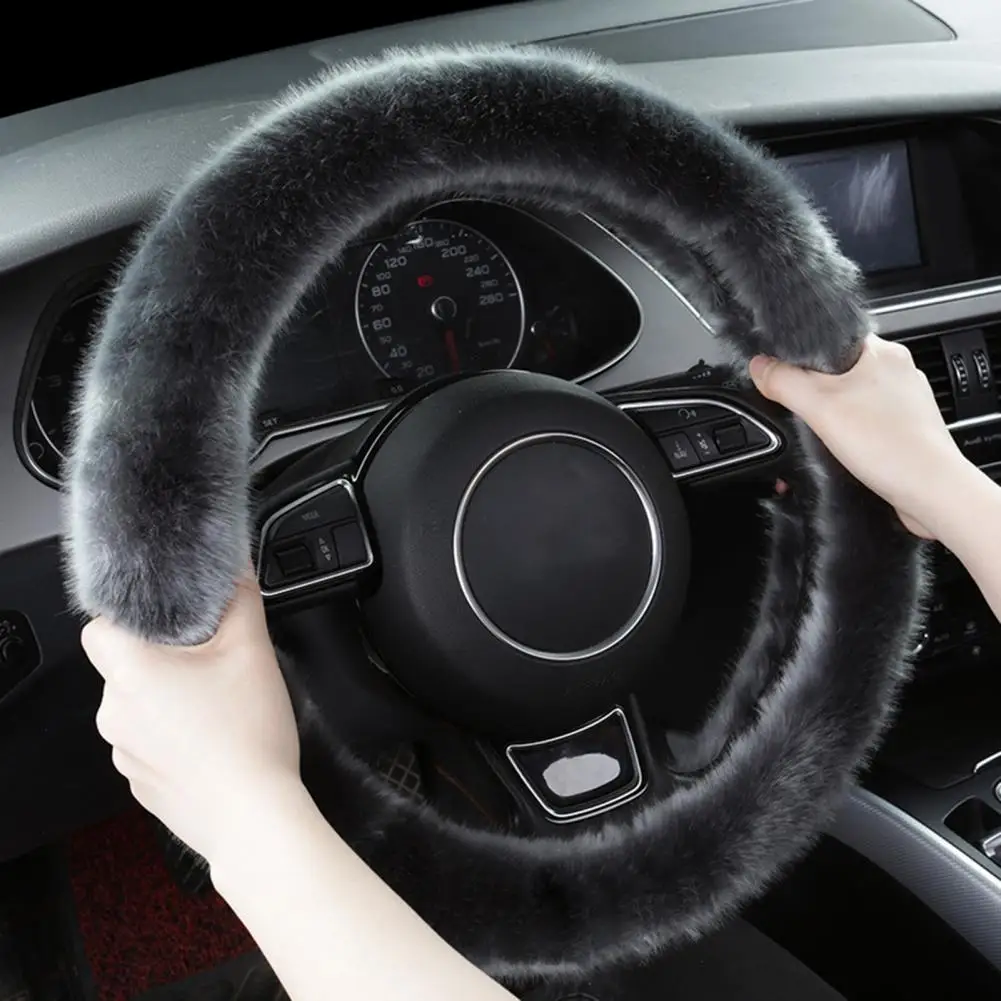 Car Steering Wheel Cover Imitation Fox Fur Winter Warm Soft Steering Wheel Cover Universal Fit Auto Plush Steering Wheel Cover