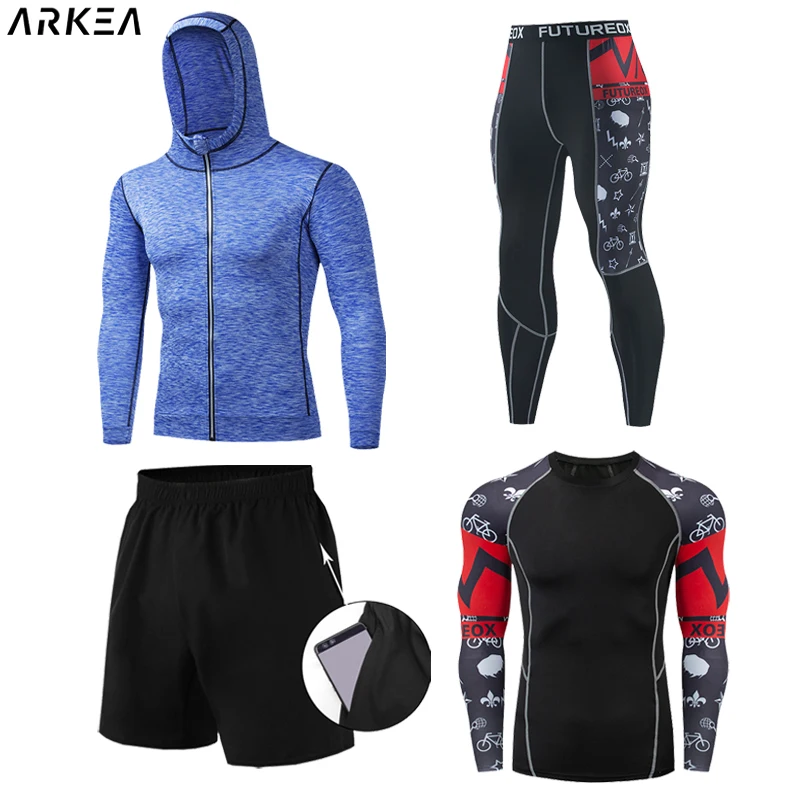 

4 Pieces compressed shirt ​Men's Sport Suits Quick Dry Running sets High Quality Clothes Joggers Training Gym Fitness Tracksuit