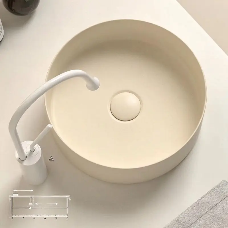 Cream Wind Round Table Basin Bathroom Balcony Small Washbasin Hotel Wash Single Basin