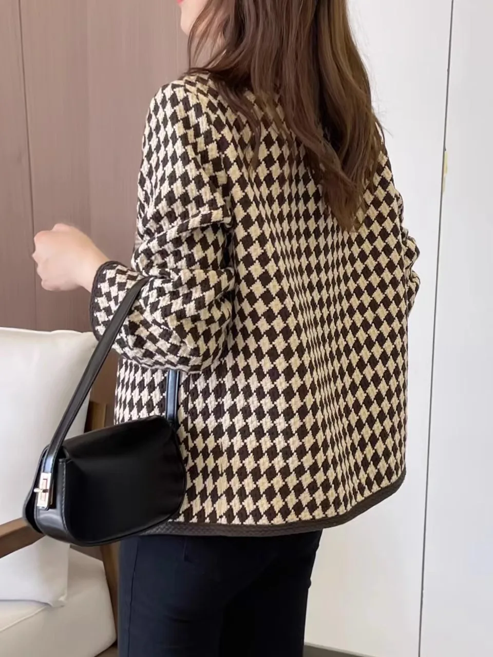 

Tweed Jackets Woman Petite Womens Demi-Season Mid-Length Long-Sleeved Pockets Buttoned Chic Ulzzang Harajuku Korean Style Ins OL