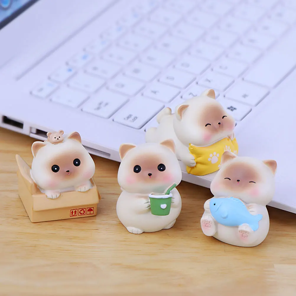 

4 Pcs Cat naments Unique Decorative Resin Cat Decor Cats Home Decor Modern Table Kids Room Adornment Layout Crafts