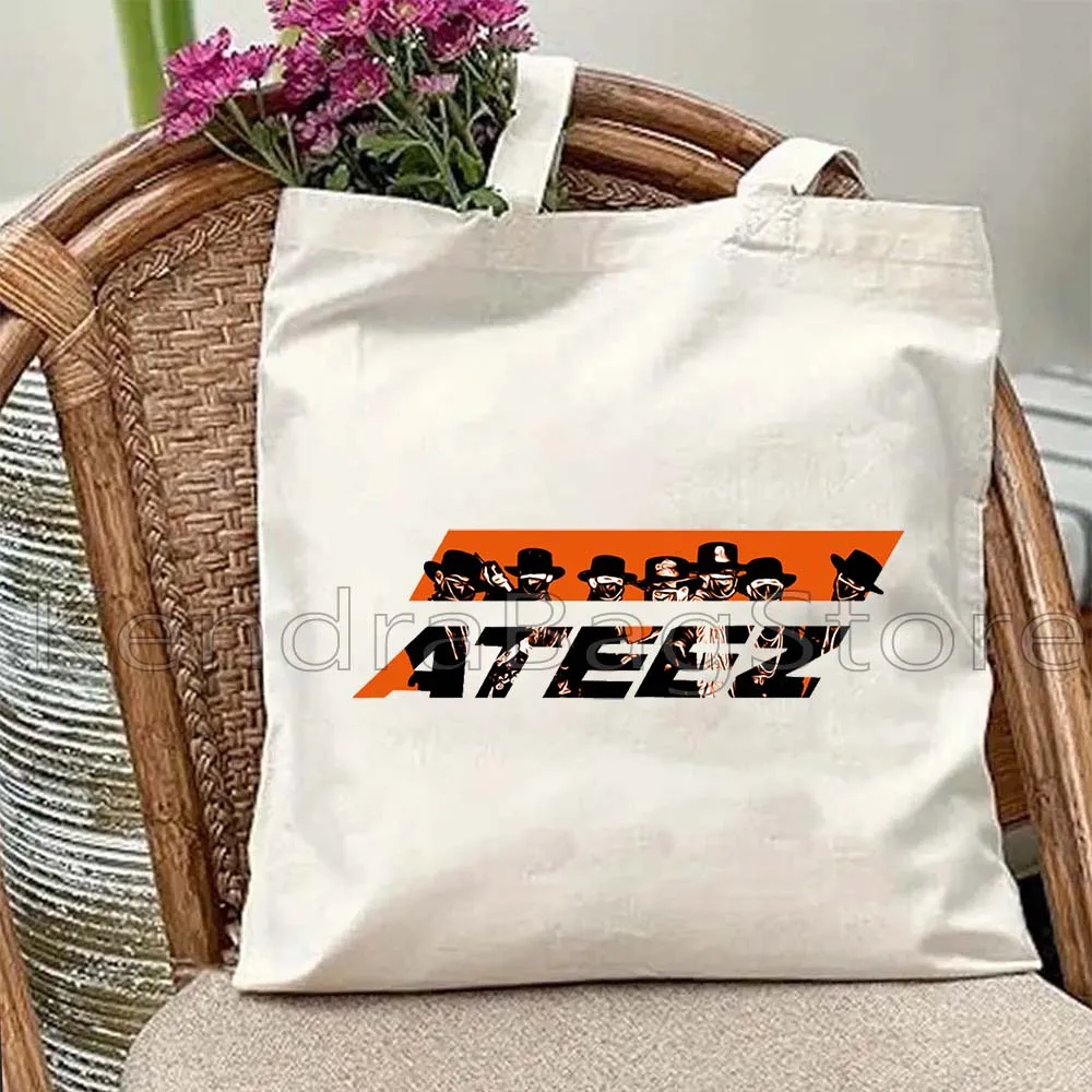 RETRO ATEEZ Members KPOP San Mingi Yunho Seonghwa Cute Gift Men Women Shopper Tote Bag Girl Handbag Shoulder Canvas Shopping Bag