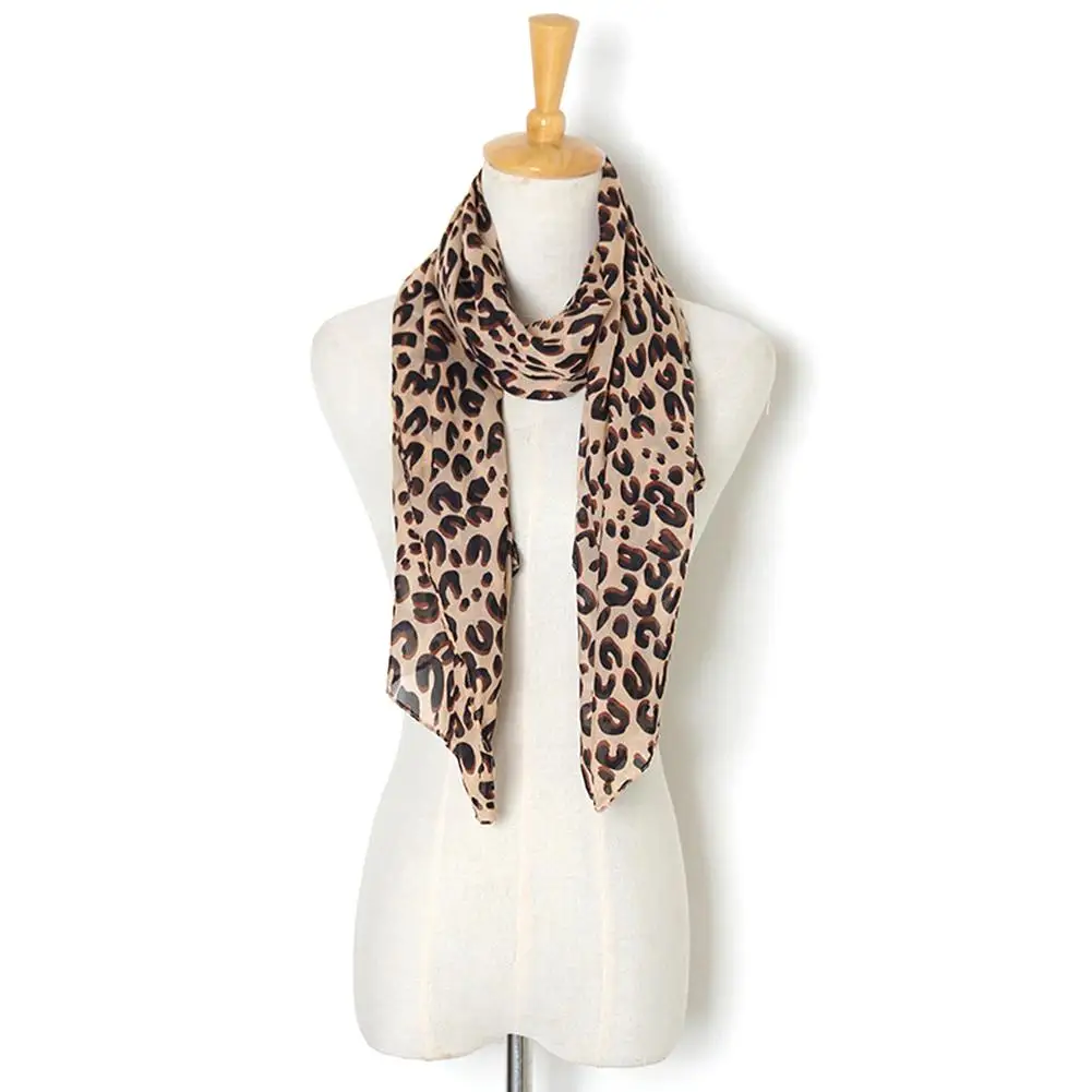 Lenço vintage com estampa leopardo para mulheres, xale macio chiffon, cachecol animal, moda, inverno