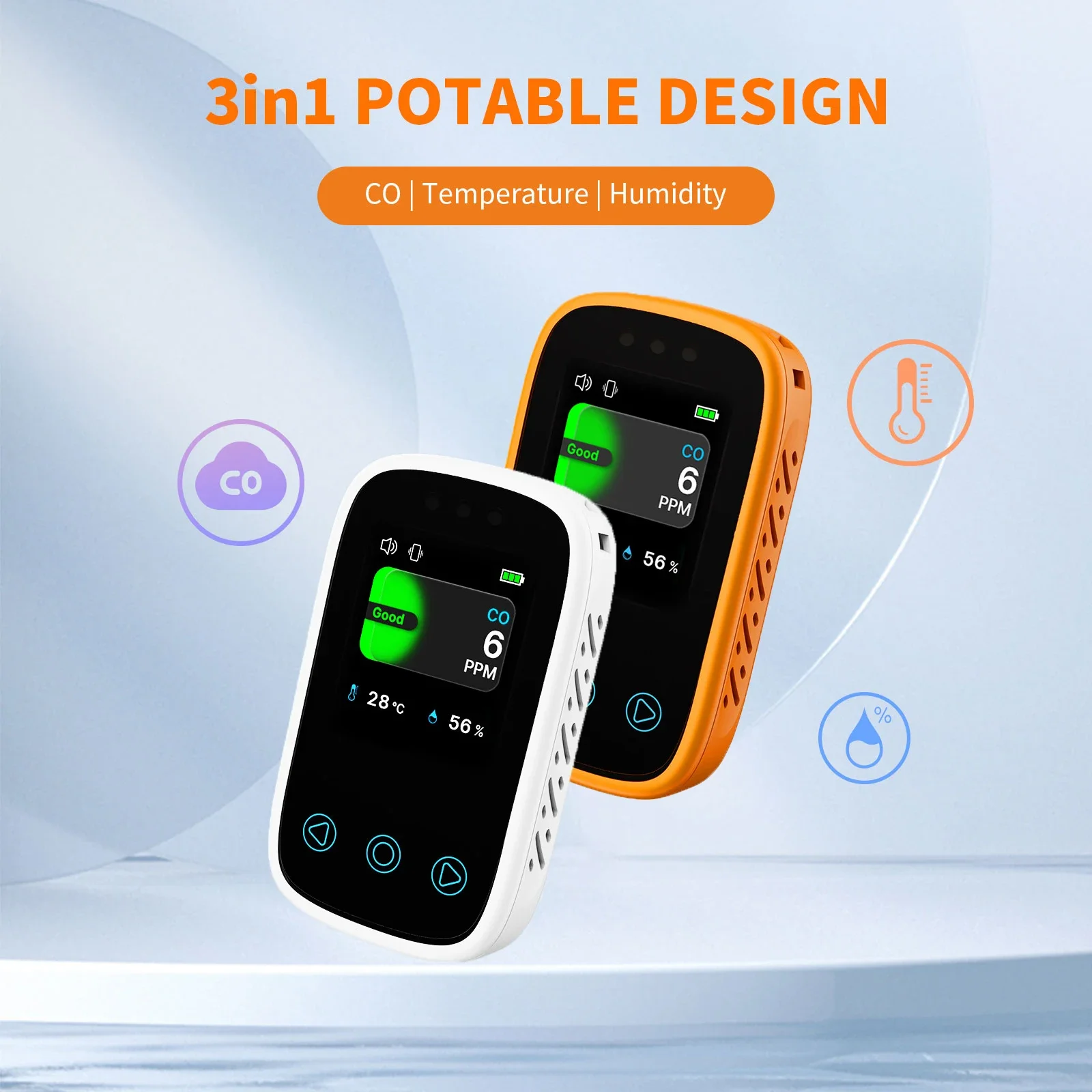 Portable Touch Screen Control CO Detector High-precision Electrochemical Sensors Auto Light Sensitivity Carbon Monoxide Monitor