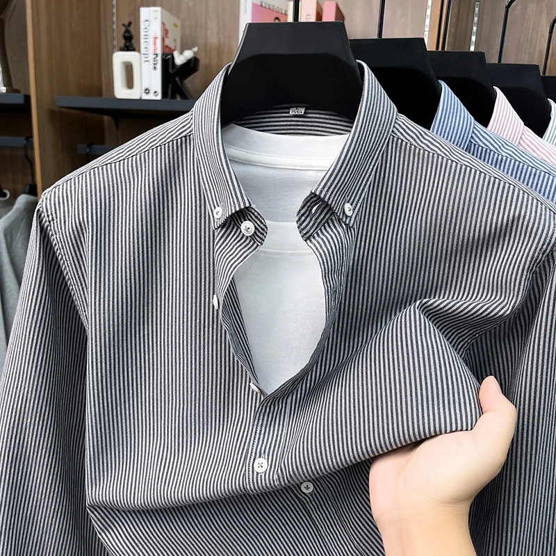 100% cotton fashion striped long sleeve shirt high-quality new lightweight comfort spring autumn top business casual men's wear