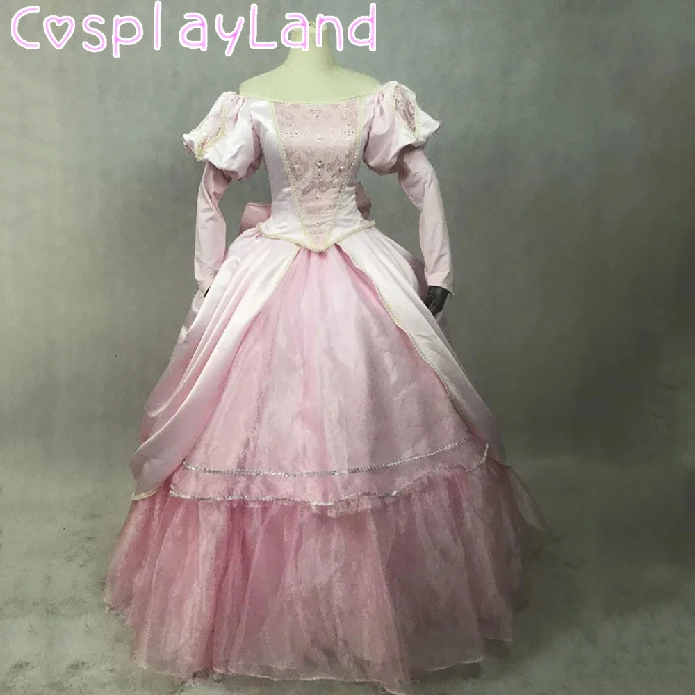

Pink Ariel Cosplay Costume Halloween Adult Princess Dresses Cosplay Long Sleeve Skirt Lace up Women Fancy Party Dress