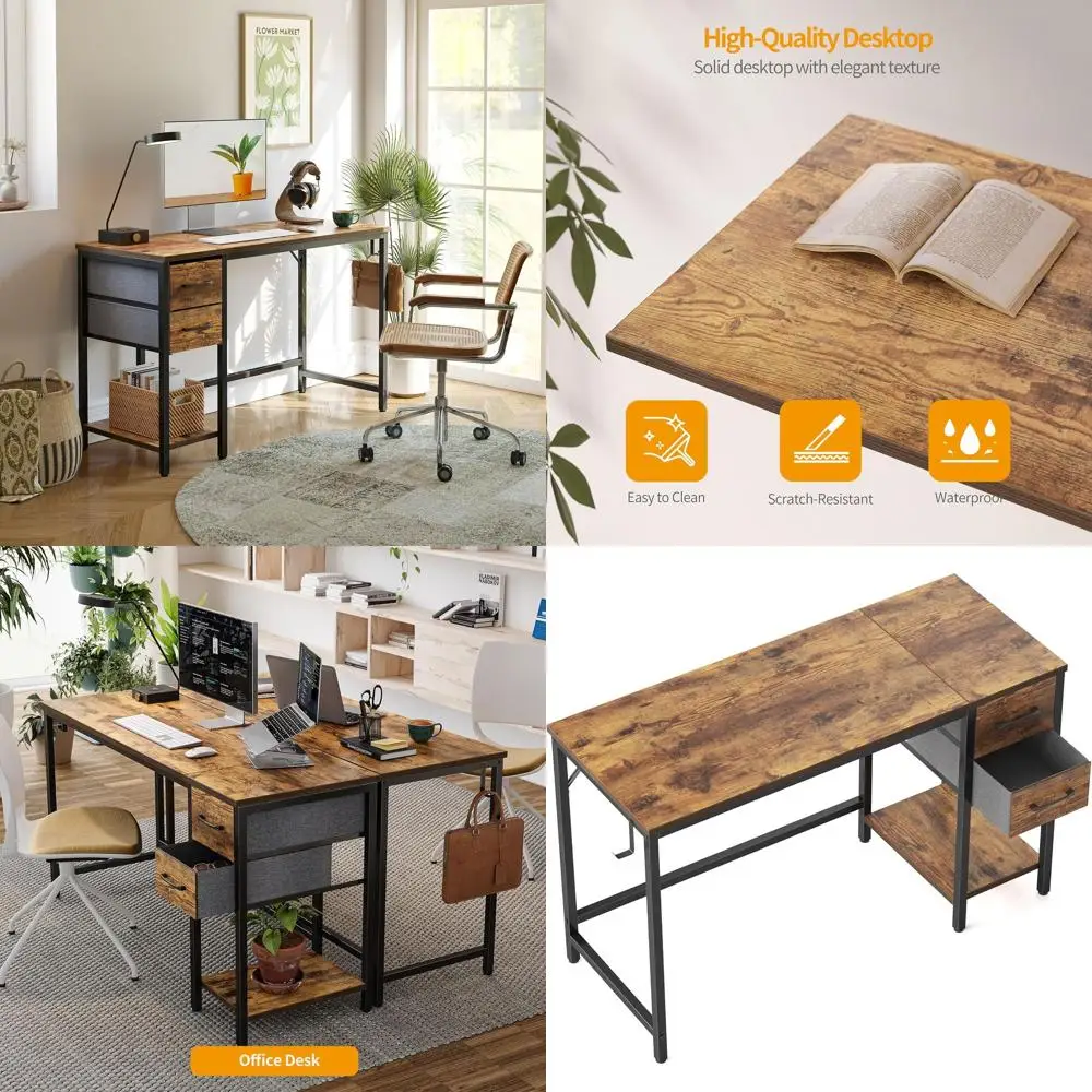 

47 Inch Dual-Drawer Rustic Brown Desk for Home Office, Study, or Bedroom