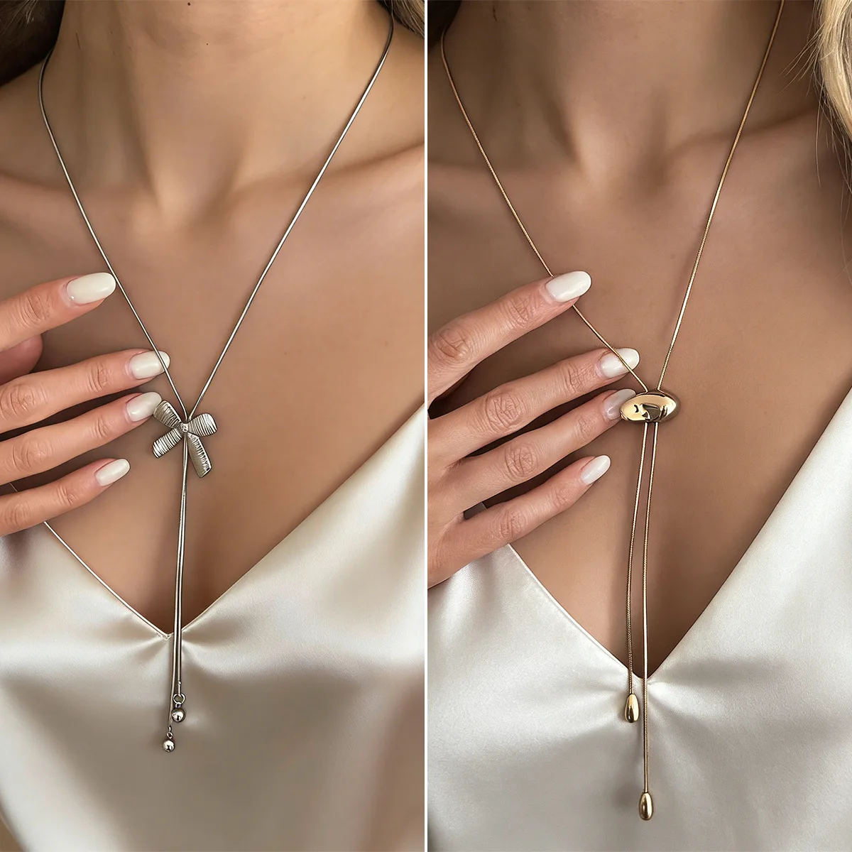 Premium Metal Bow Pendant Necklace U Shape Geometric Thin Chain   Fashion for Women Daily Elegant Jewelry Gift Necklace