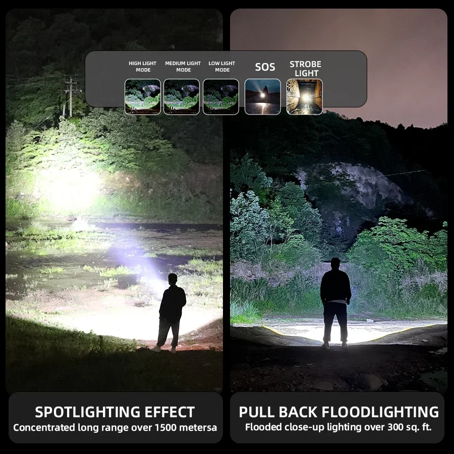 Powerful 10000LM Led Flashlight Rechargeable 80W Tactical Torch Zoom Long Range Light Waterproof Camping Lantern Power Bank