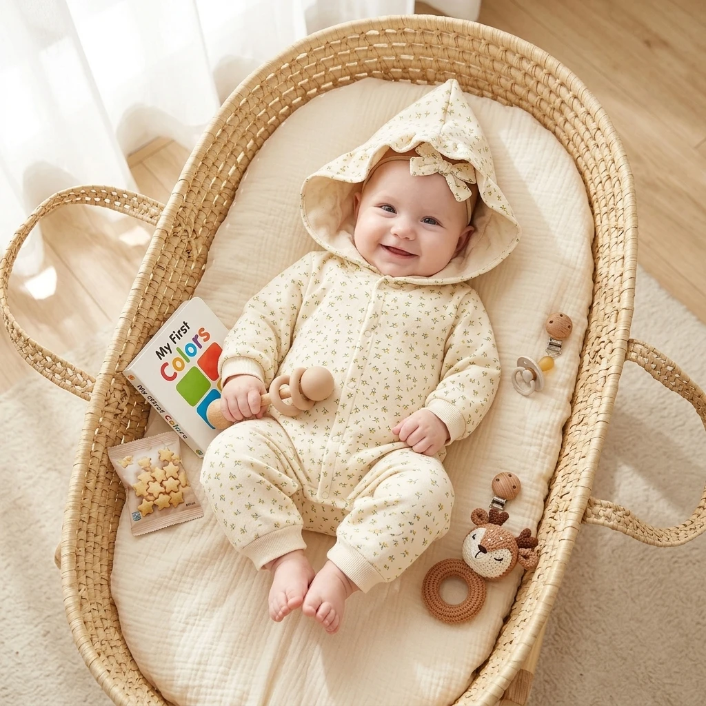 Sanlutoz Warm Floral Baby Girls Rompers Long Sleeve Thickened Hooded Jumpsuits Winter