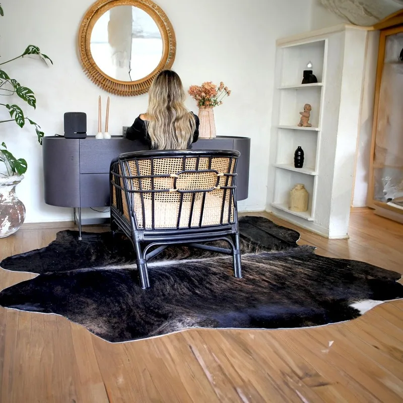 Rug - Natural Leather Hide for Living Room & Bedroom - Real Cowhide for Rustic Home Decor - Dark Brind