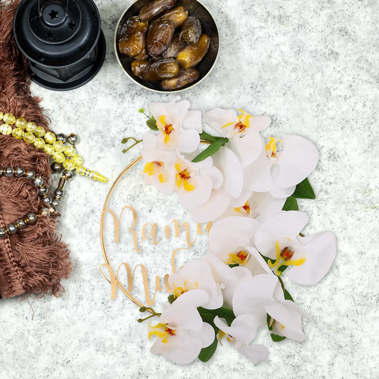 

Венок ручной работы из белых роз для входной двери, цветочный декоративный обруч, праздничное украшение для дома и улицы, для вечеринок в честь Ид.