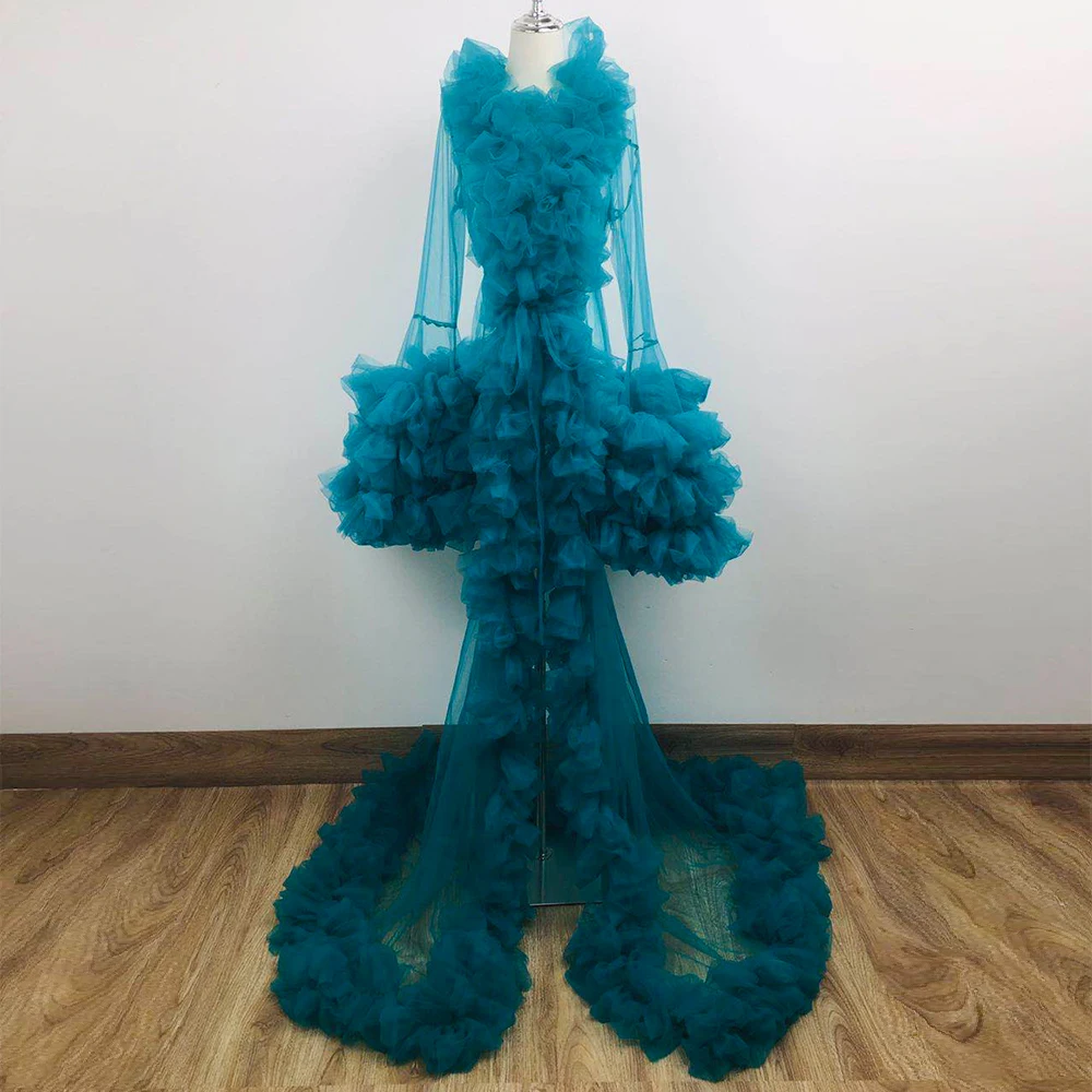 Don&Judy Pregnant Woman Dress for Photo Shoot Boho Sheer Fluffy Tulle Long Robe Maxi Pregnancy Maternity Dress Baby Shower Gift