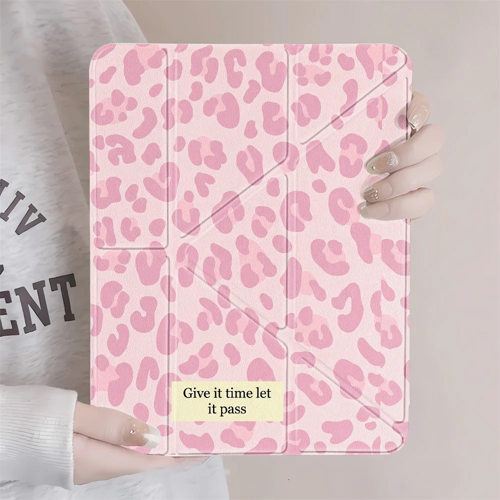 Purple Leopard Print Y-fold Case For iPad Pro 13 11 M5 M4 2025 2024 Pro 12.9 10.5 iPad 10.2 9th 8th 7th Gen 9.7 Pen Holder Cover