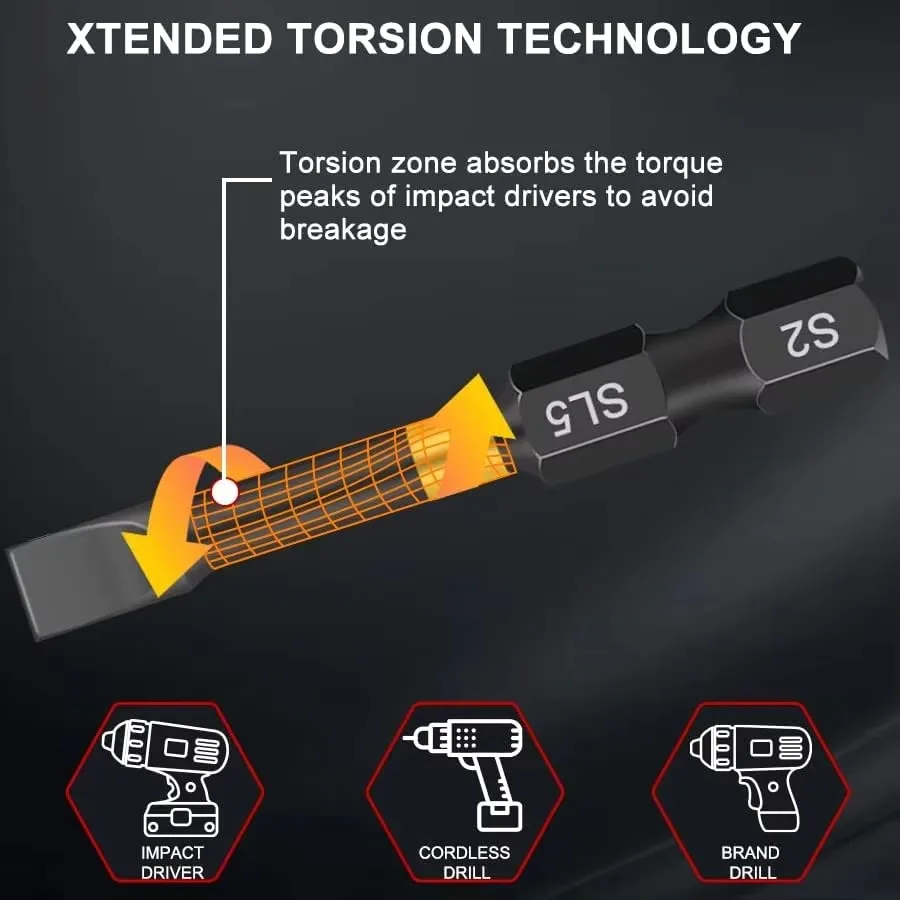 15PCS Impact Magnetic Screwdriver Bits Set Stronger Magnet Screw Drill Bit Anti Slip Torx Square Slotted Hex Head