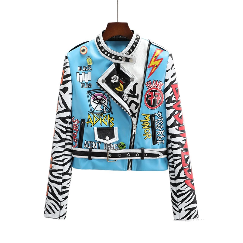 

Motorcycle Jacket Rivet Decoration Women's Motorcycle Leather Jacket PU Material Casual Jacket Color Bump Biker Clothes S-XXXL