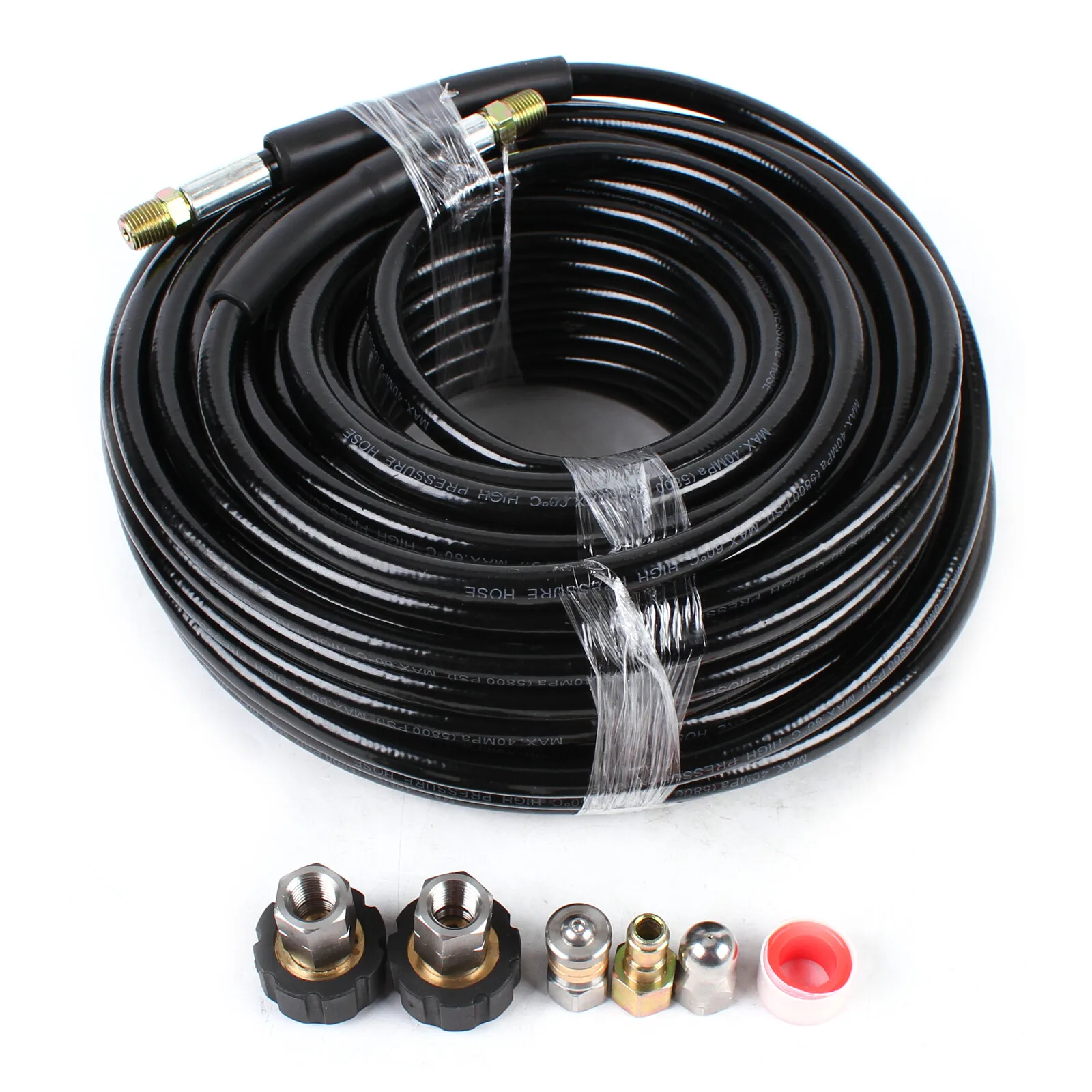 Sewer Jet Hose 100ft 1/4'' Npt Sewer Jetter Kit for Pressure Washer 5800 Psi