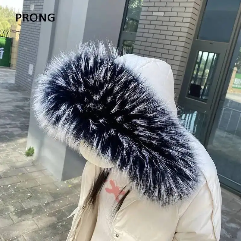 Natural Raccoon Fur Collar For Coat Women Winter Warm Real Fur Scarf Jackets Hood Trim Strips Neck Warmer Scarves Luxury Muffler
