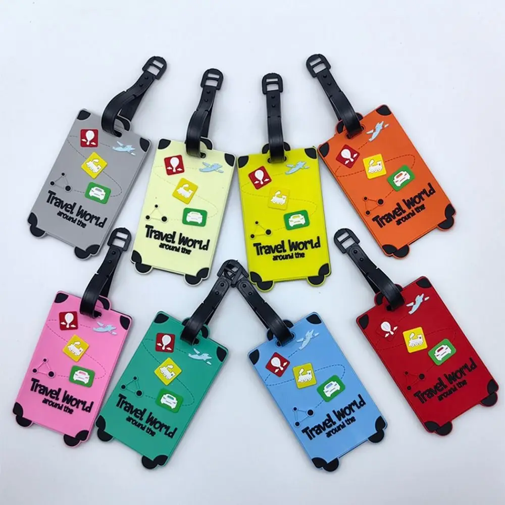 2Pcs PVC Luggage Tag Cartoon Waterproof Baggage Handbag Label Suitcase Shape With straps Boarding Pass Hangtag