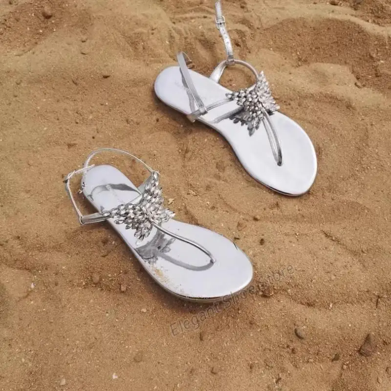 

Rhinestone Butterfly Sandals Flats Summer New Open Toe Flip Flops Slippers Fashion Ankle Strap Buckle Beach Party Casual Shoes