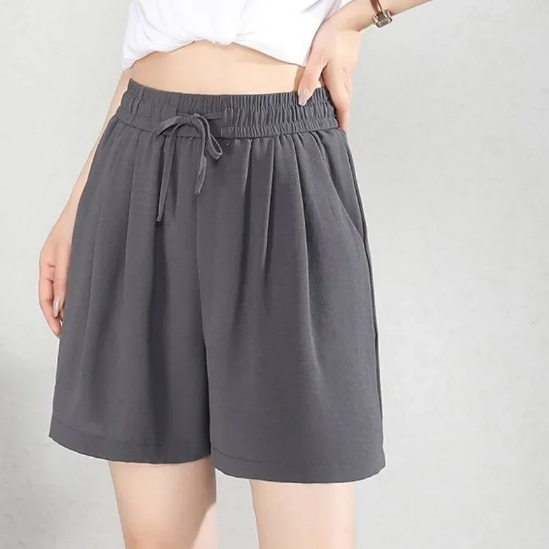 شورت نسائي على شكل حرف a ثنى واسع الساق من الحرير الجليدي ملابس خروج مريحة يومية كل مباراة صيفية غير رسمية برباط أنيقة شعبية Y2k Ins