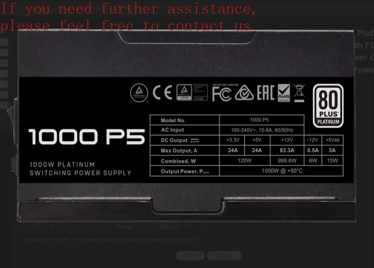 For EVGA 1000W Platinum Full Module Silent Power Supply EVGA 1000 P5 New Original