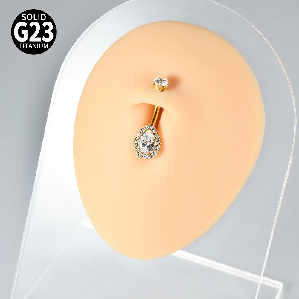 1PC Sexy Exquaisite Waterdrop Full Zirconia Paved Belly Button Ring 14G G23 Impalnt Titanium Internal Thread Navel Belly Ring