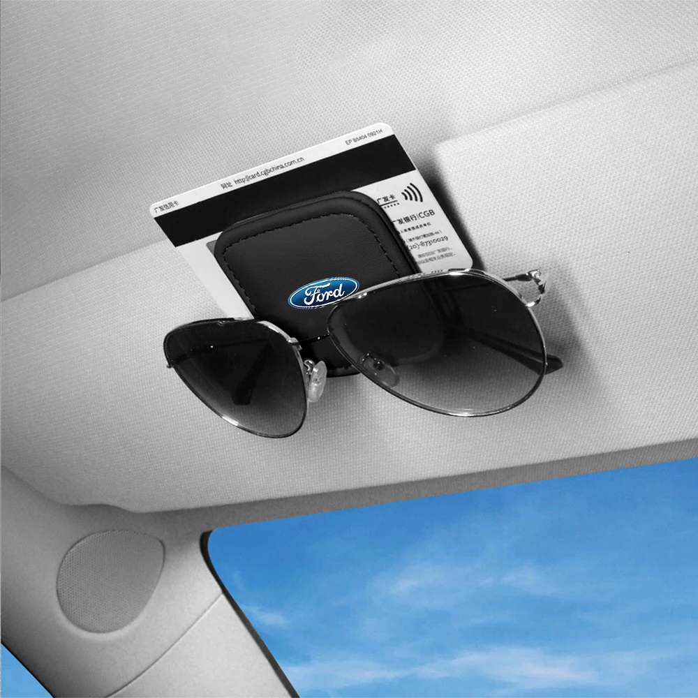 1Pcs Leather Glasses Clips Car Sun Visor Sunglasses Fixed Holder For Ford Focus Mondeo Kuga Fiesta MK7 Escort Explorer Edge MK2