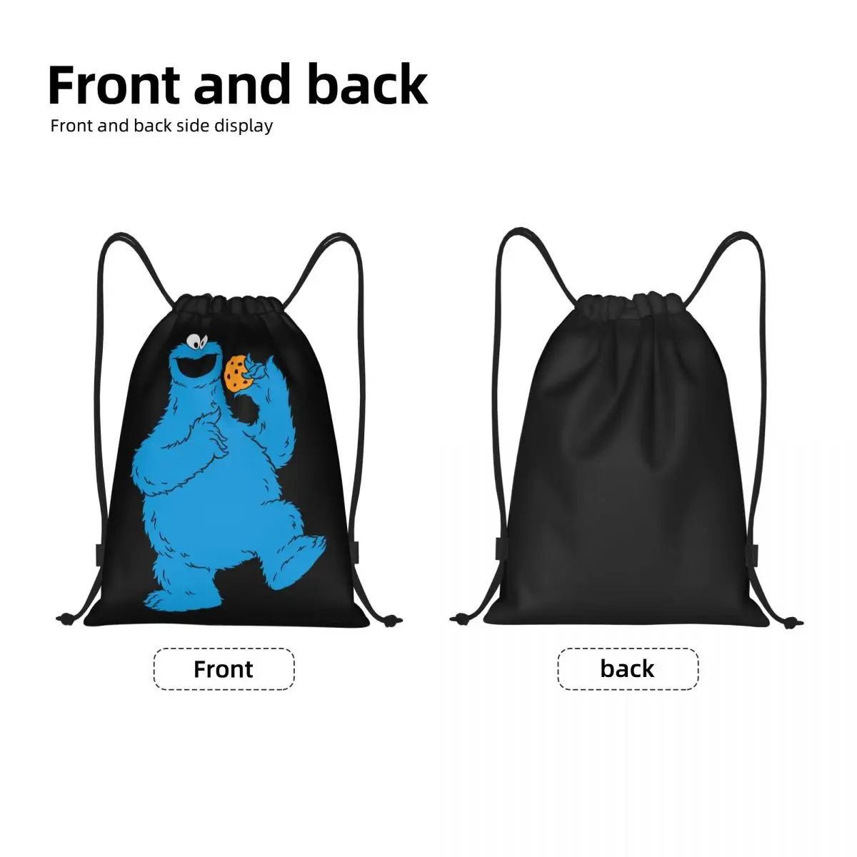 Custom Cookie Monster Elmo Drawstring Backpack Women Men Gym Sport Sackpack Foldable Sesame Street Training Bag Sack