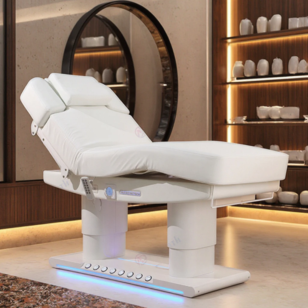 

Electric Beauty Bed with 4 Motors, Heating Genuine Leather Facial Treatment Table, Adjustable Spa Massage Bed, Lash Tattoo Chair