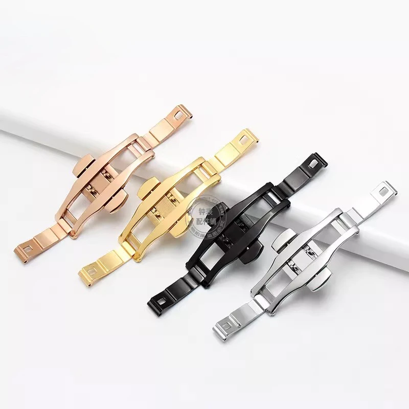 男性と女性のためのステンレス鋼の時計バックル,hボタンバタフライクラスプ,シルバー,ゴールド,ローズゴールド,折りたたみ式ストラップ,5mm, 6mm