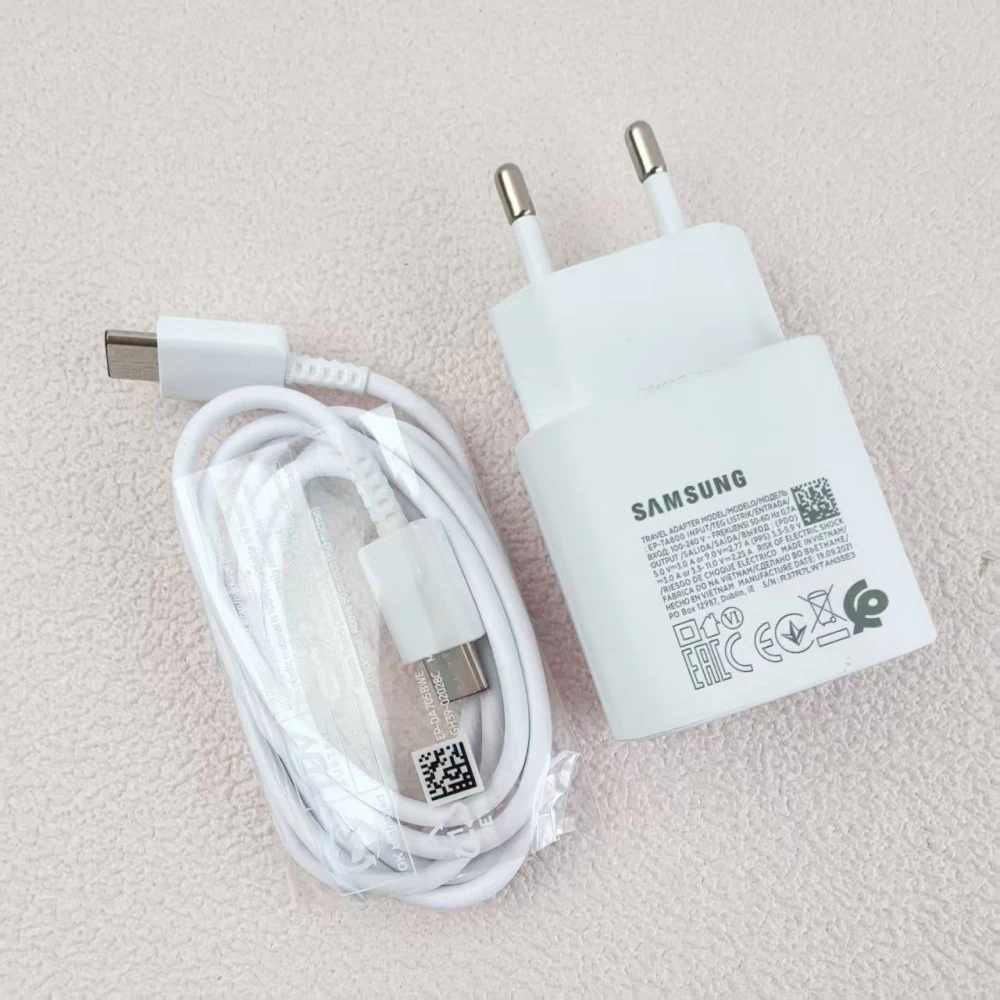 Carregador Super Rápido Samsung 25W USB Tipo C Adaptador EU para Galaxy S23 S24 S25 S26 S9 Plus A07 M17 M07 F07 F17 A26 A36 A25