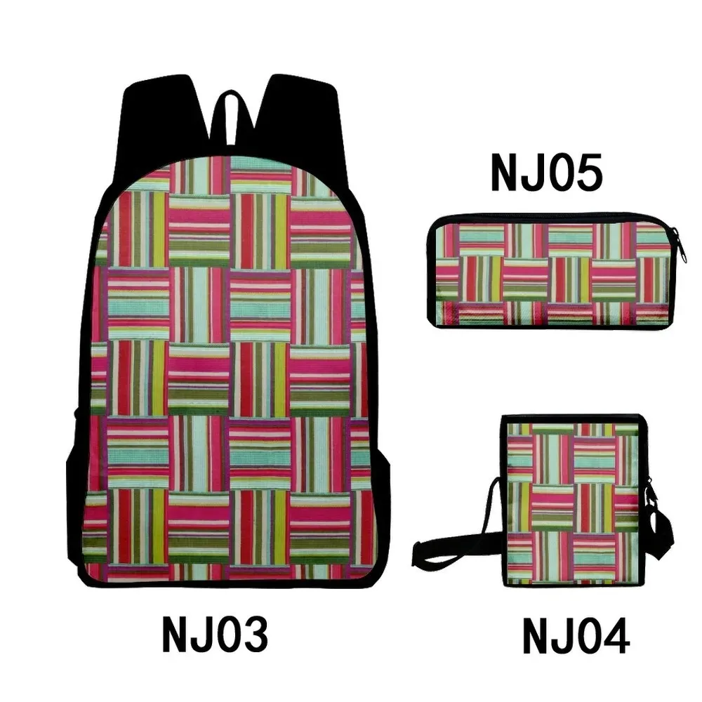 Harajuku 3pcs/set, with geometric stripes, 3d printing, for school, laptop, backpack, shoulder bag, case