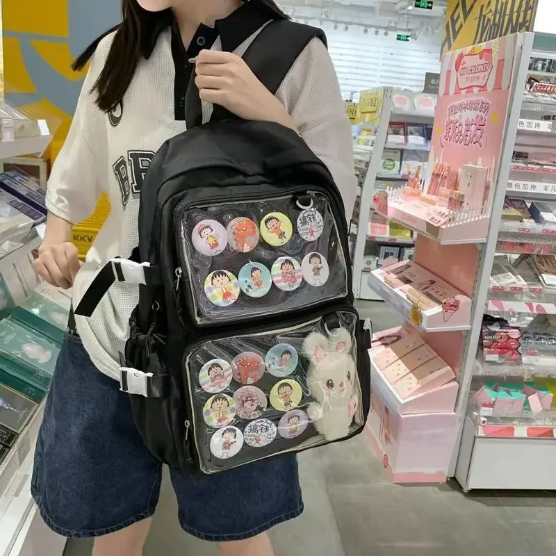 HAEX Fashion Women Backpacks Solid Multi Pockets Ita Bags Female Harajuku Large Capacity Students DIY Badge Mochilas Para Mujer