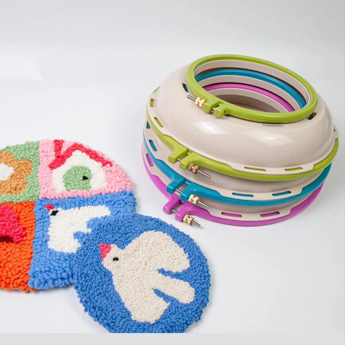 finefine Round Embroidery Pot Double Layer ABS Plastic Embroidery Frame DIY Accessories Embroidery Hoops Light Green