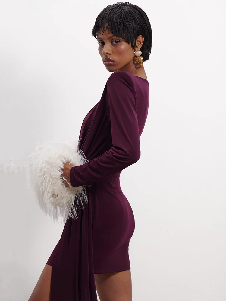 Articat セクシーな長袖ディープ V メタリックリボンドレス女性エレガントなボディコンパーティークラブイブニングドレス春の新 Vestidos 2026