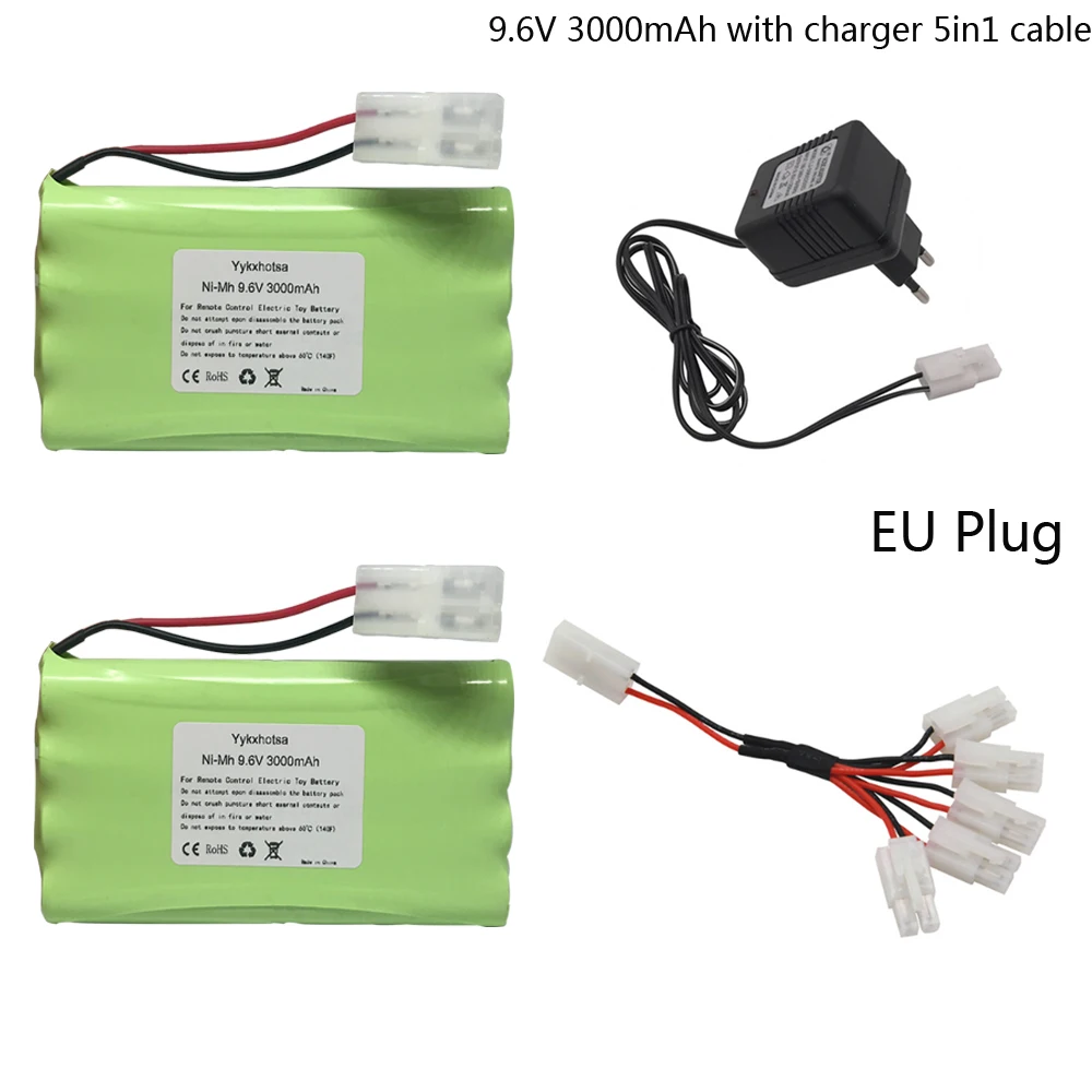 Batterie avec chargeur pour jouets RC, câble 5 en 1, voiture précieuse, train, robot, bateau, odor, AA, 9.6V, NIlaissée, 3000mAh, 9.6V, livraison