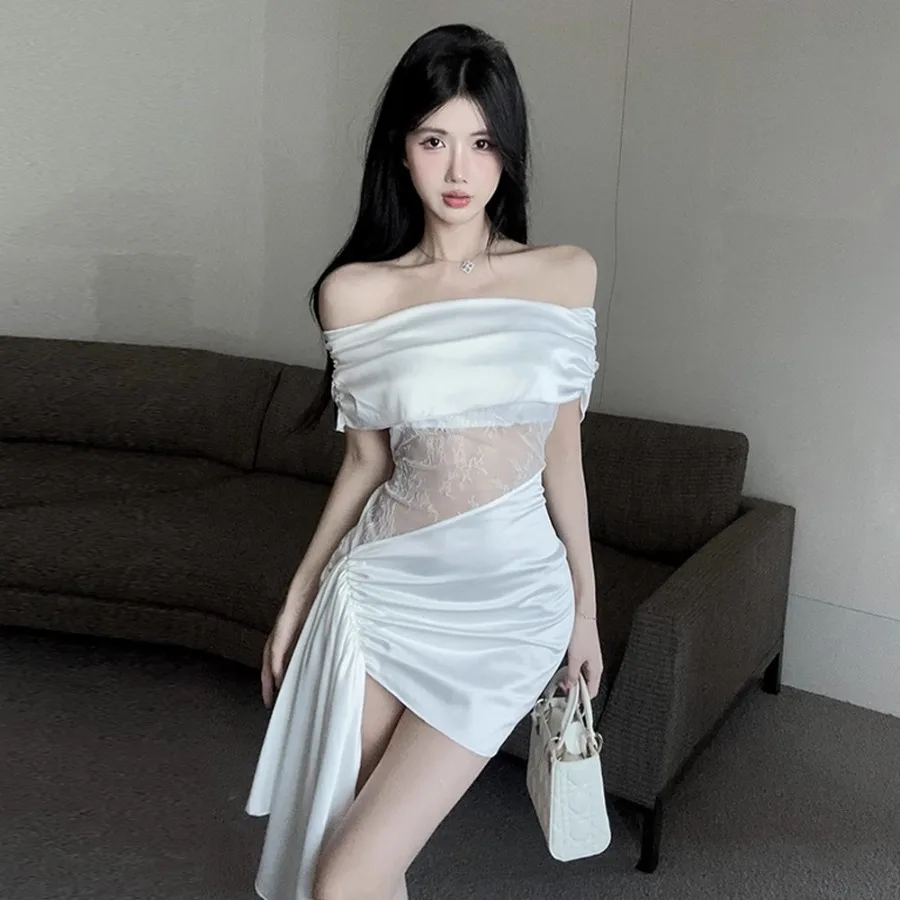 

【New style】2624 Southeast Asia 2026 women's dress court style one-collar stitching lace slim dress