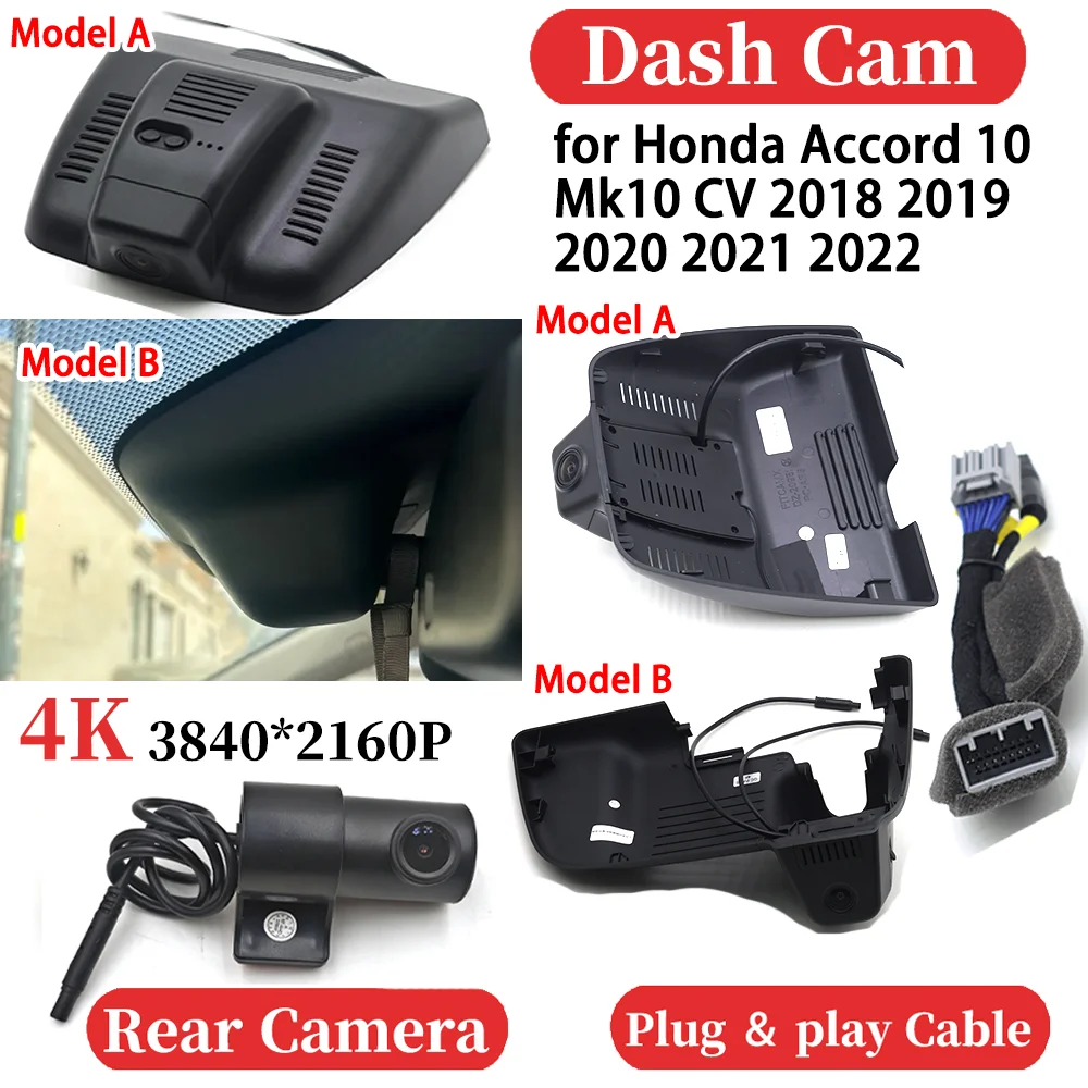 

ZJCGO for Honda Accord 10 Mk10 CV 2018-2022 HUD Car 4K Video Recorder DVR Dash Cam Dashboard Camera Plug and play Night Vision