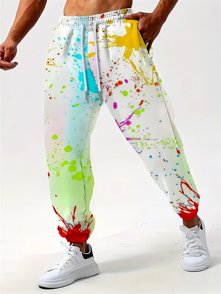

Summer Mens Loose Drawstring Sports Pants Fashionable Colorful Printed Casual Work Pants Fashionable Outdoor Street Casual Pants