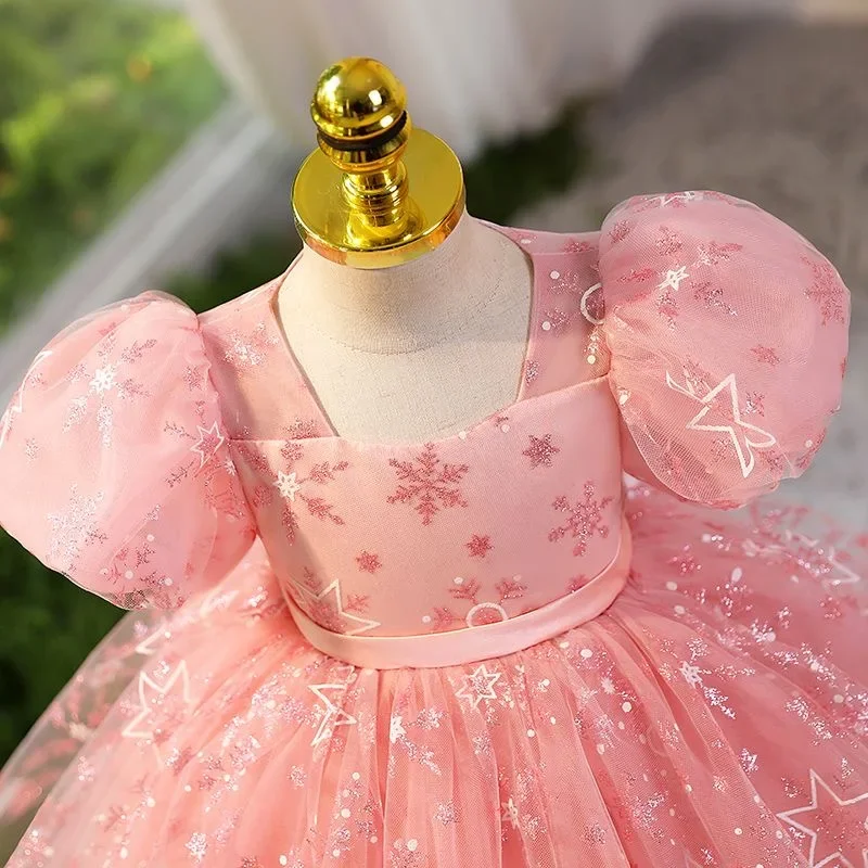 Baby Girl Dress Sequin Lace 1 Year Birthday Princess Party Wedding Dress Lace Christening Gown Baby Pink Tulle Baptism Vestidos