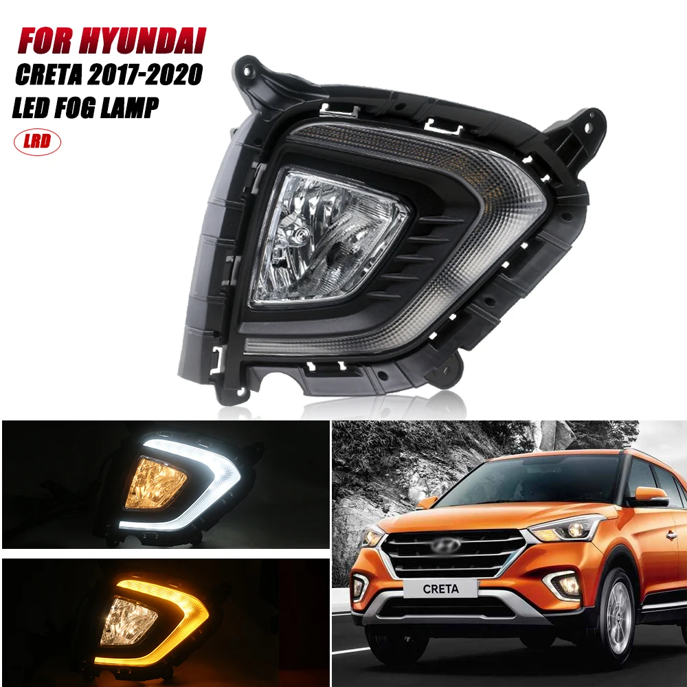 LED DRL Day Light For Hyundai Creta 2017 2018 2019 2020 Daytime Running Light Fog Lamp Bezel +Front bumper small light1SET