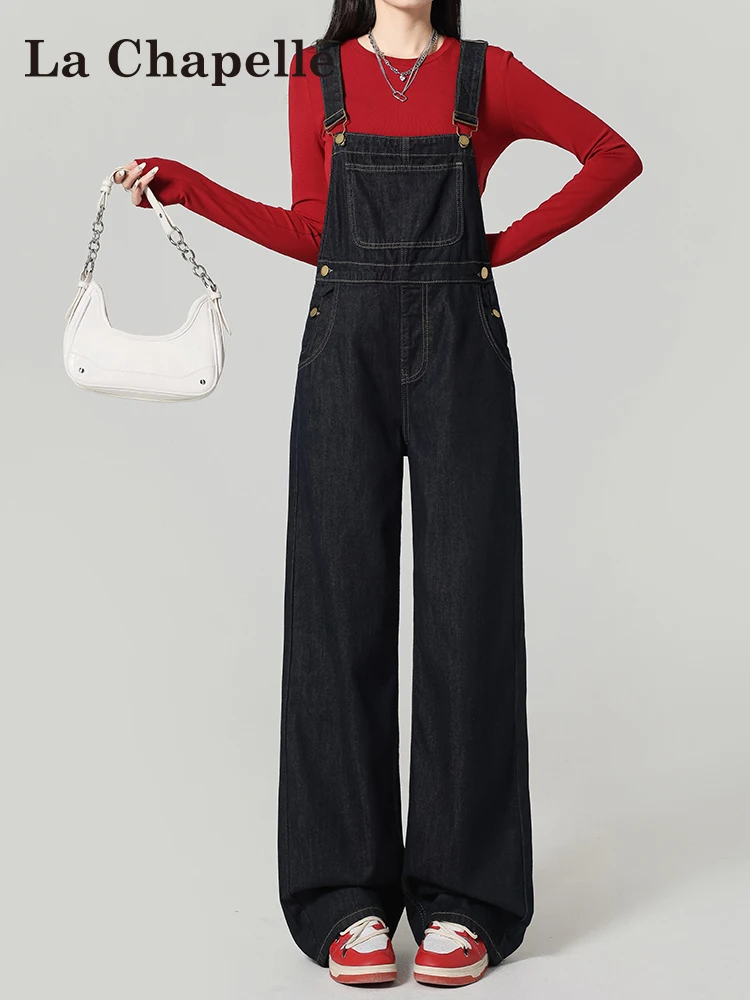 

La Chapelle Vintage Denim Overalls Women's Loose Wide Leg Pants High Waist Zipper Closure Anti-Wrinkle Fall Collection
