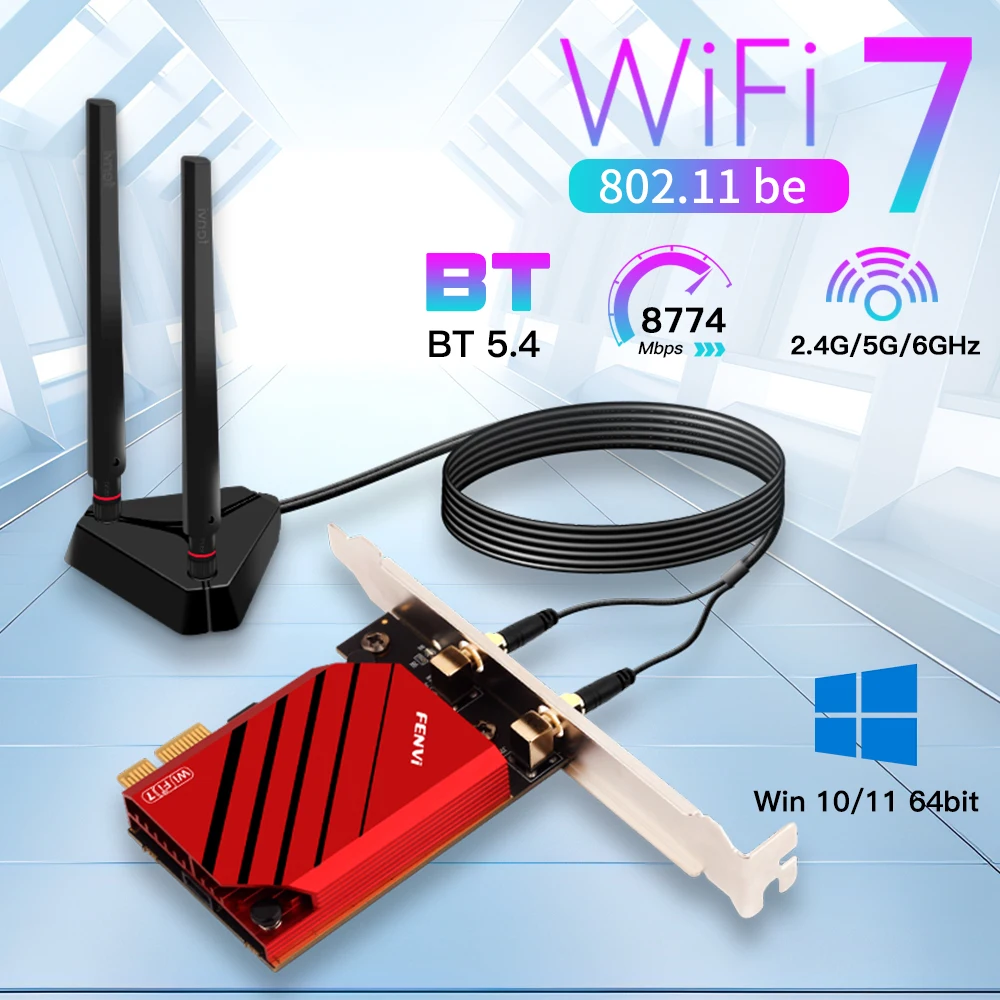 FENVI WI-FI 7 BE200 PCIE WiFi Adapter Tri Band 8800Mbps Bluetooth 5.4 802.11BE Wireless Adapter Network Card Support PC Win10/11