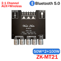ZK-MT21 2x50W+100W 2.1 Channel Subwoofer Digital Power Amplifier Board AUX 12V 24V Audio Stereo Bluetooth 5.0 Bass Amp for Home