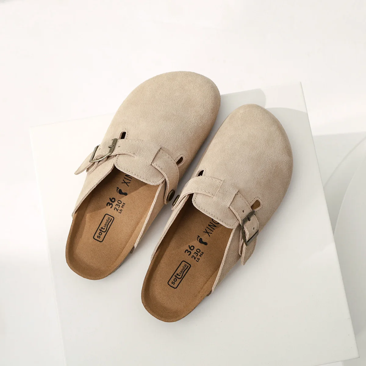 Fashion Retro Summer Women Men Casusal Sandals Suede Birken Sandals Couple Cork Half Slippers Mules Clog Slide Shoes With Buckle