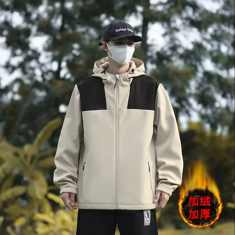 Winter Men's Windbreaker New Fleece Thick Windproof Camping and Mountaineering Warm Jacket Fashionable Couple Hooded Jacket
