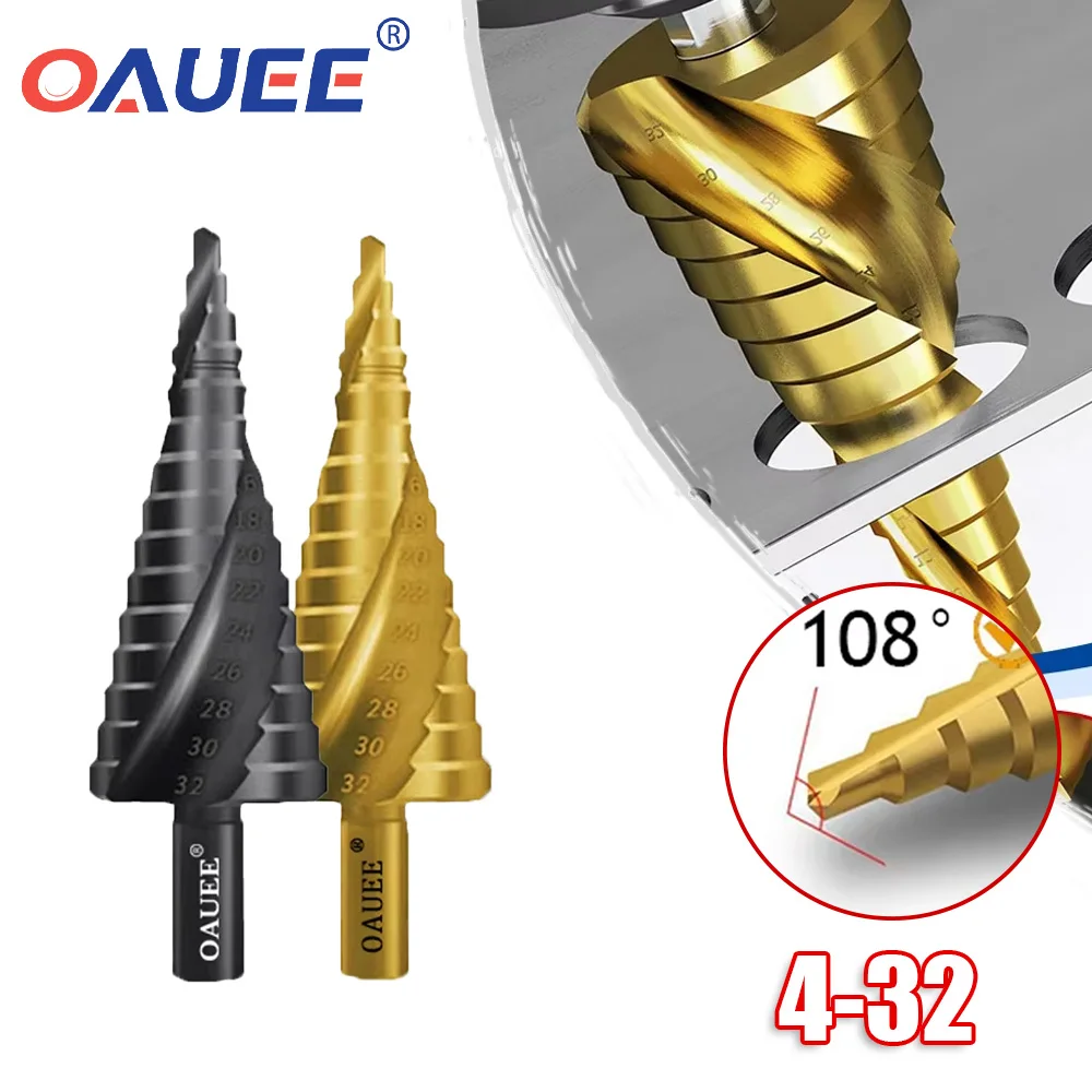 2Pc 4-32mm HSS Spiral Grooved Titanium Coated Step Drill Bit High Speed Steel Metal Wood Hole Cutter Cone Drilling Tool