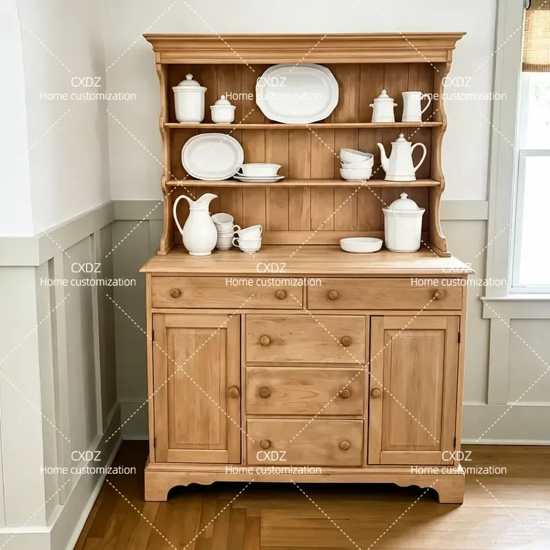 Solid Wood Dining Side Cabinet Wall Mounted Storage Locker with Drawers for Living Room Display Household Furniture